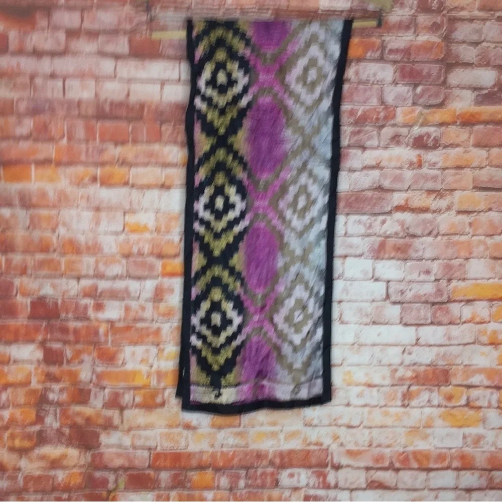 Adrienne Landau Studio Purple and Black Geometric Print Silk Scarf